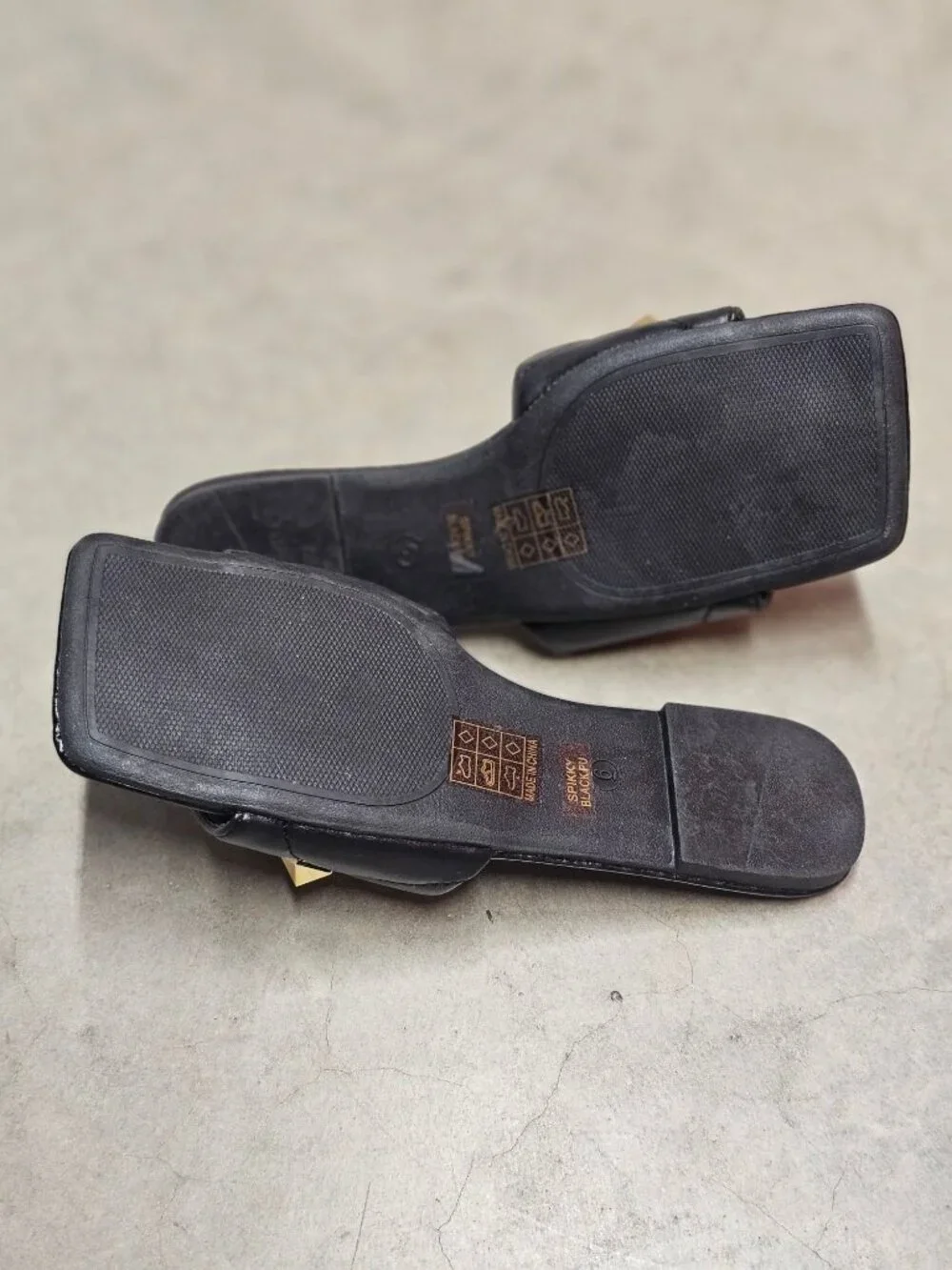 Black Quilted Slides With Gold Studded Detail For Women - Square Toe Slip-On San